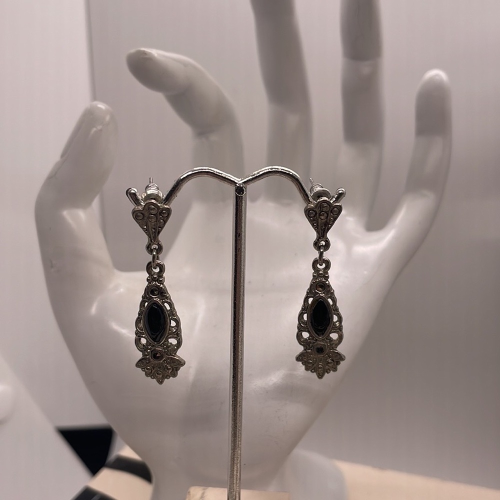 Sterling Silver Black Onyx Small Drop Dangling Earrings. Simple & BEAUTIFUL 💕